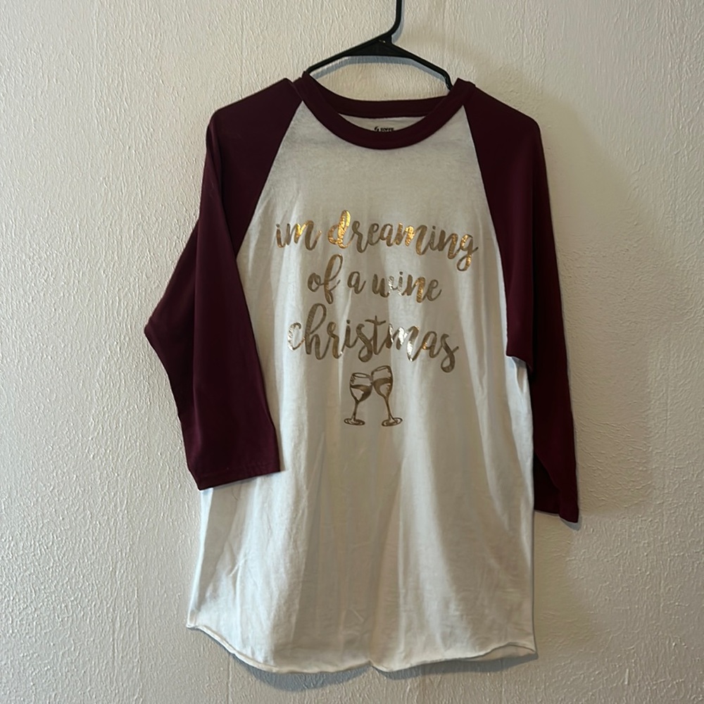 I’m dreaming of a wine, Christmas baseball team, maroon and white size medium